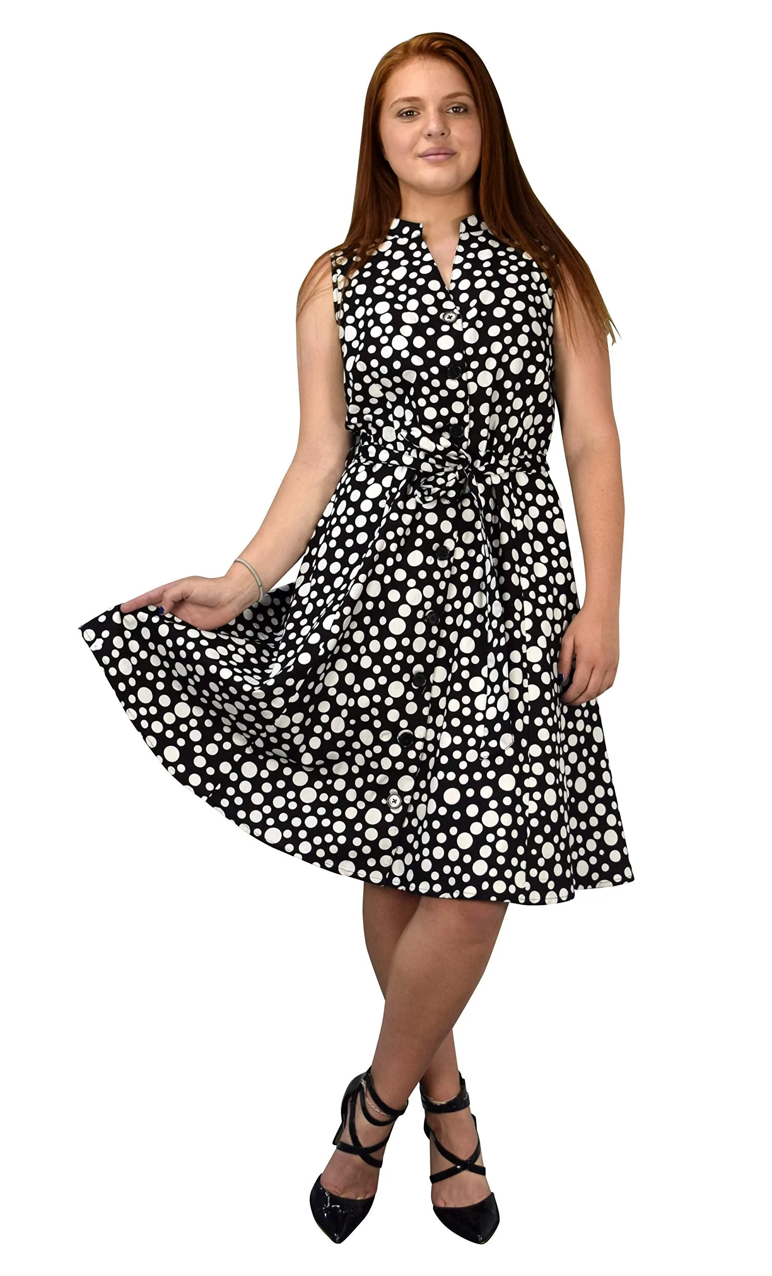 Peach Couture Blue Floral Vintage Retro Button Up Party Dress with Belt
