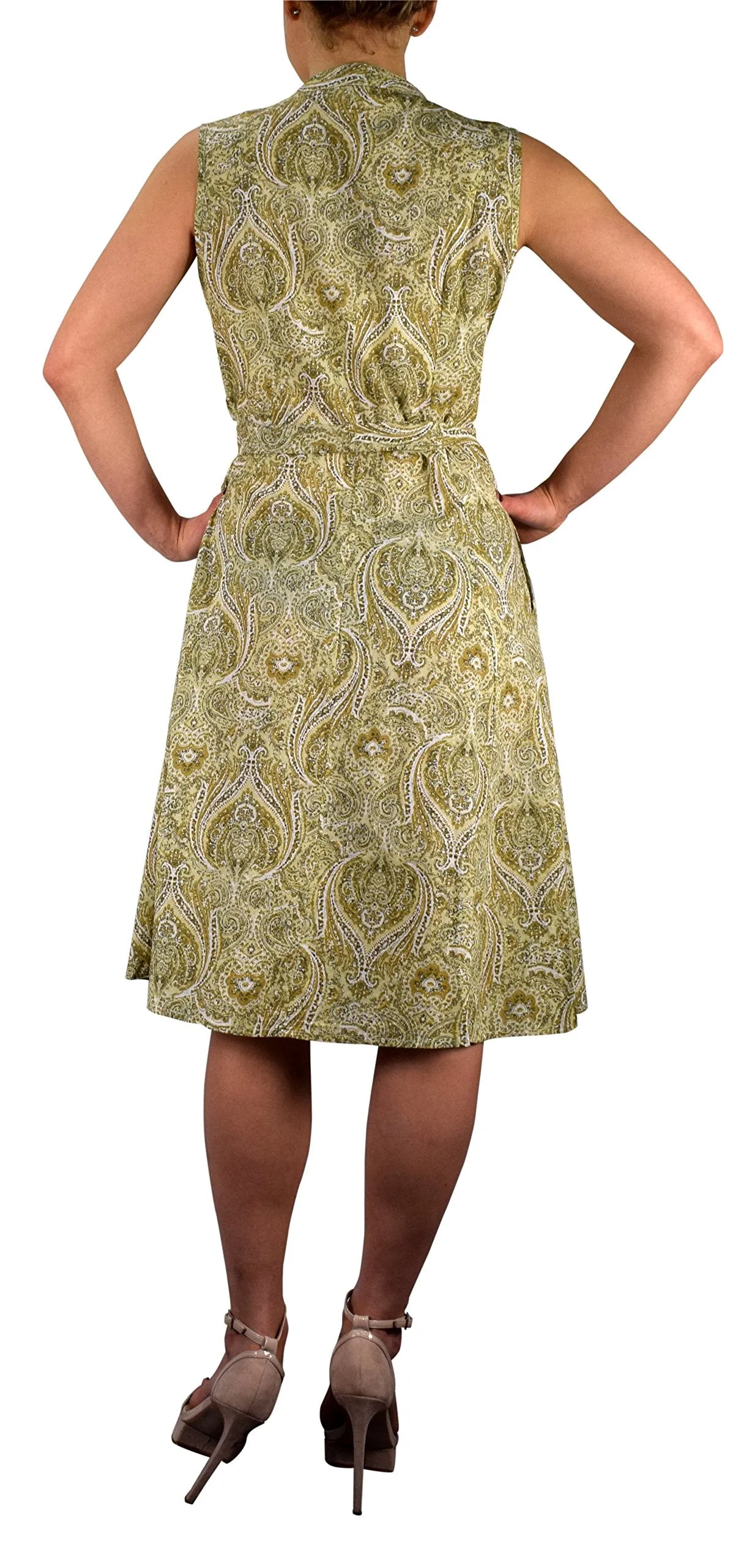 Peach Couture Blue Floral Vintage Retro Button Up Party Dress with Belt