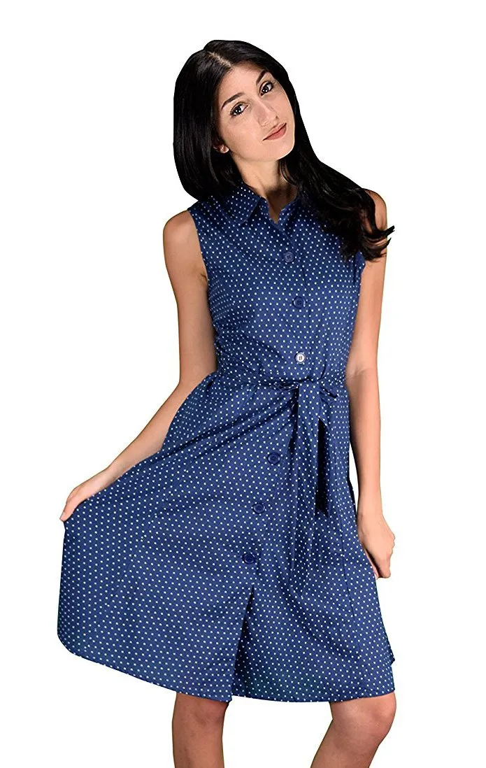 Peach Couture Blue Floral Vintage Retro Button Up Party Dress with Belt