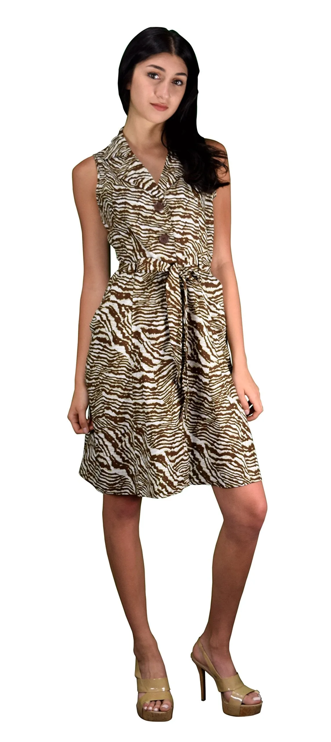 Peach Couture Blue Floral Vintage Retro Button Up Party Dress with Belt