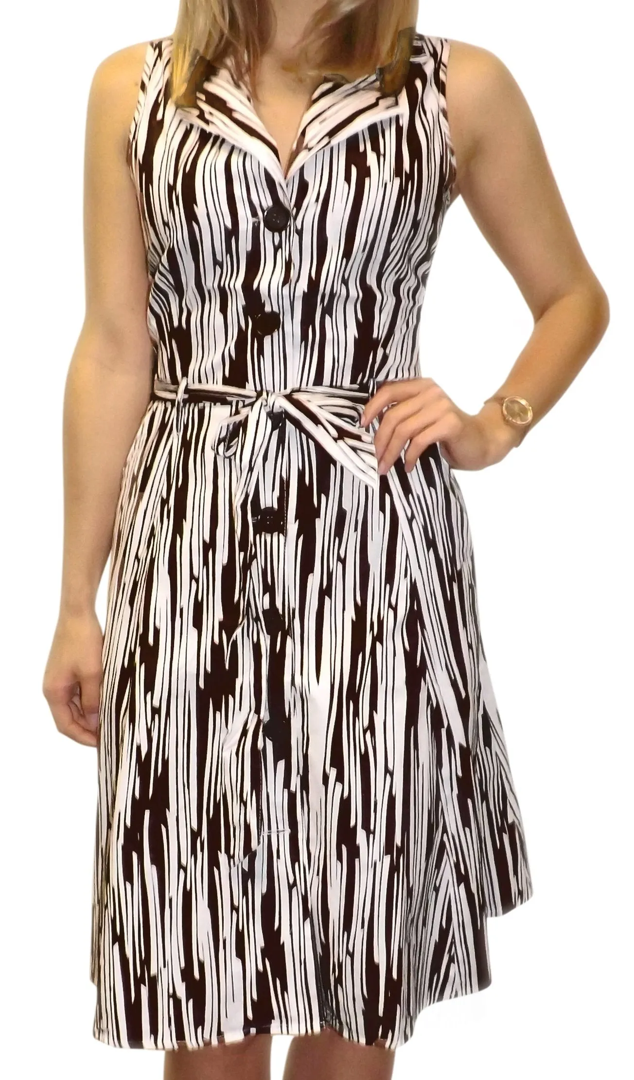 Peach Couture Blue Floral Vintage Retro Button Up Party Dress with Belt
