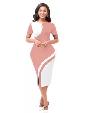 Peach Half Sleeve Bodycon Dress