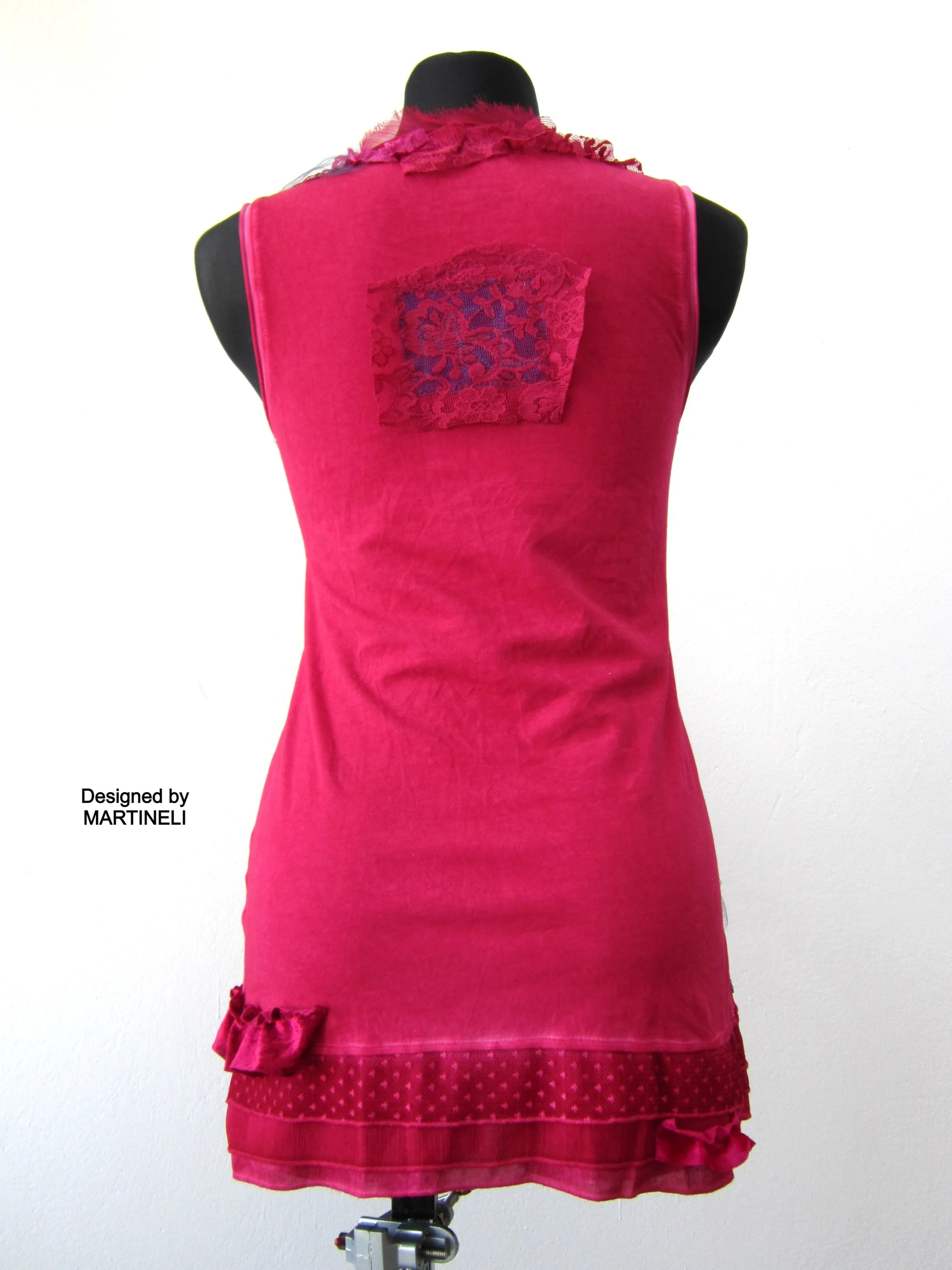 Pink Sleeveless Tank Dress,S size Short Summer Floral Dress