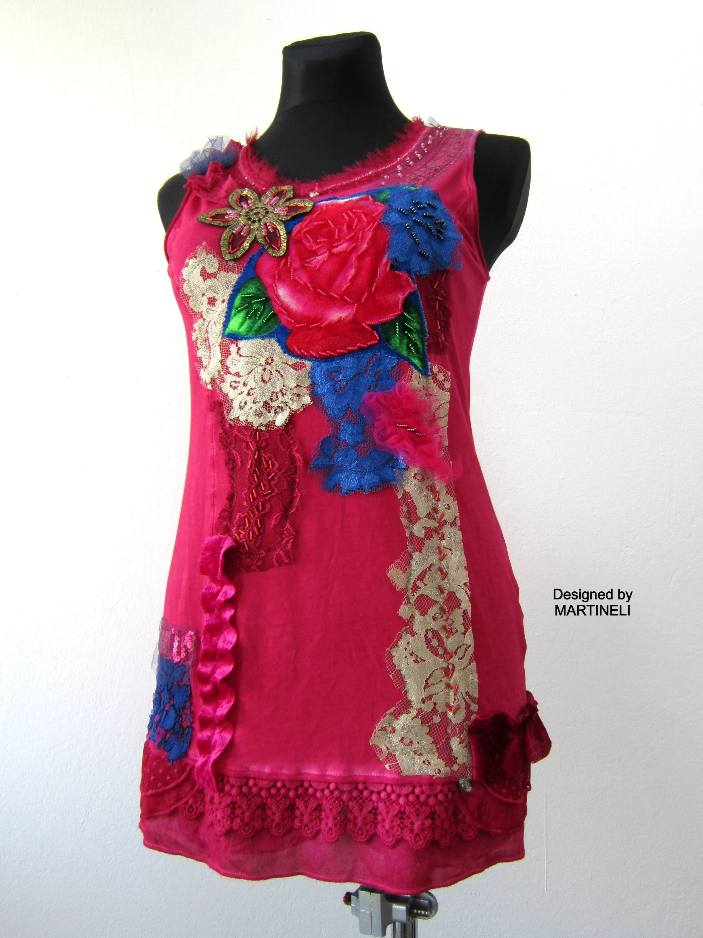 Pink Sleeveless Tank Dress,S size Short Summer Floral Dress