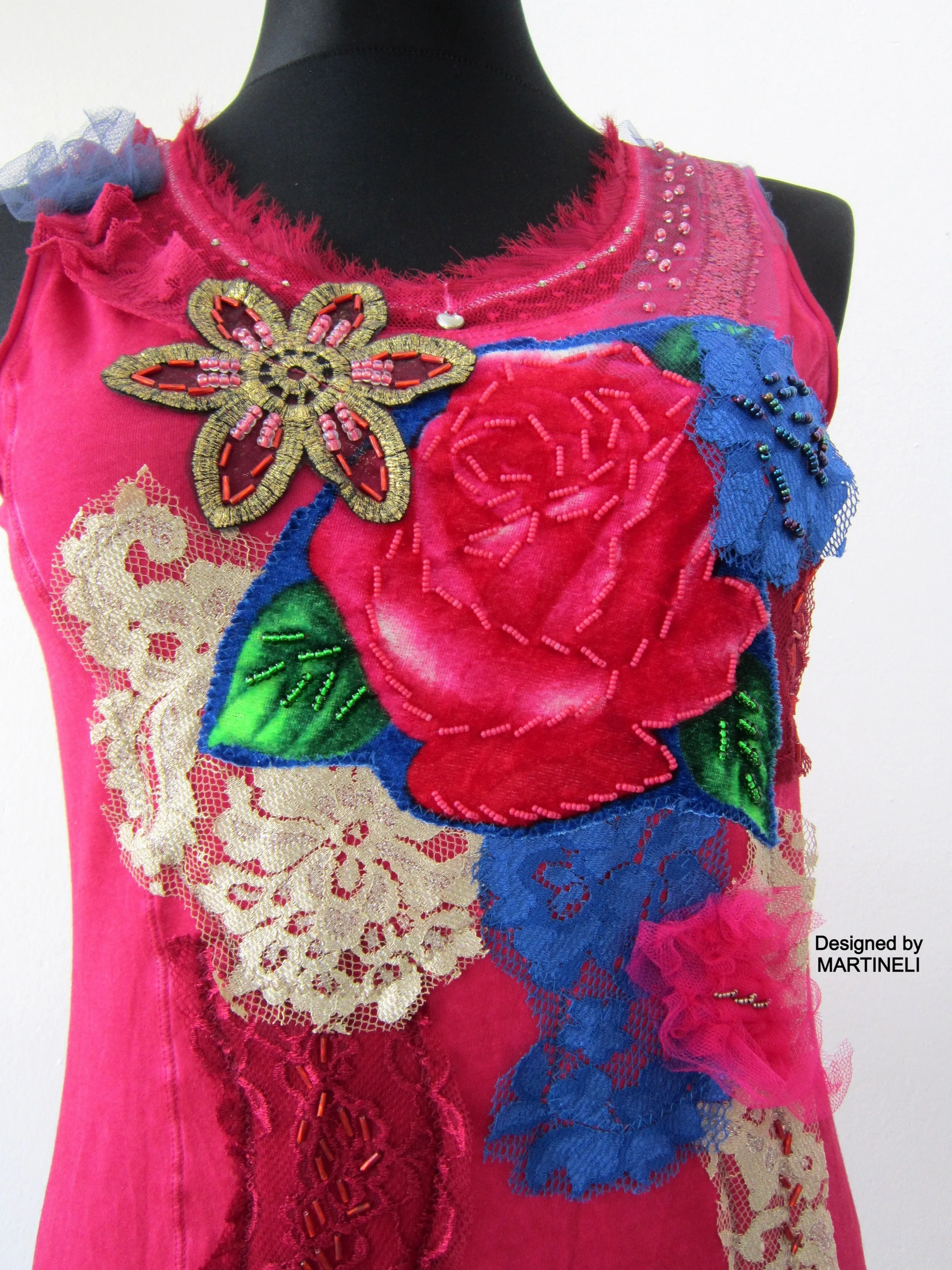 Pink Sleeveless Tank Dress,S size Short Summer Floral Dress