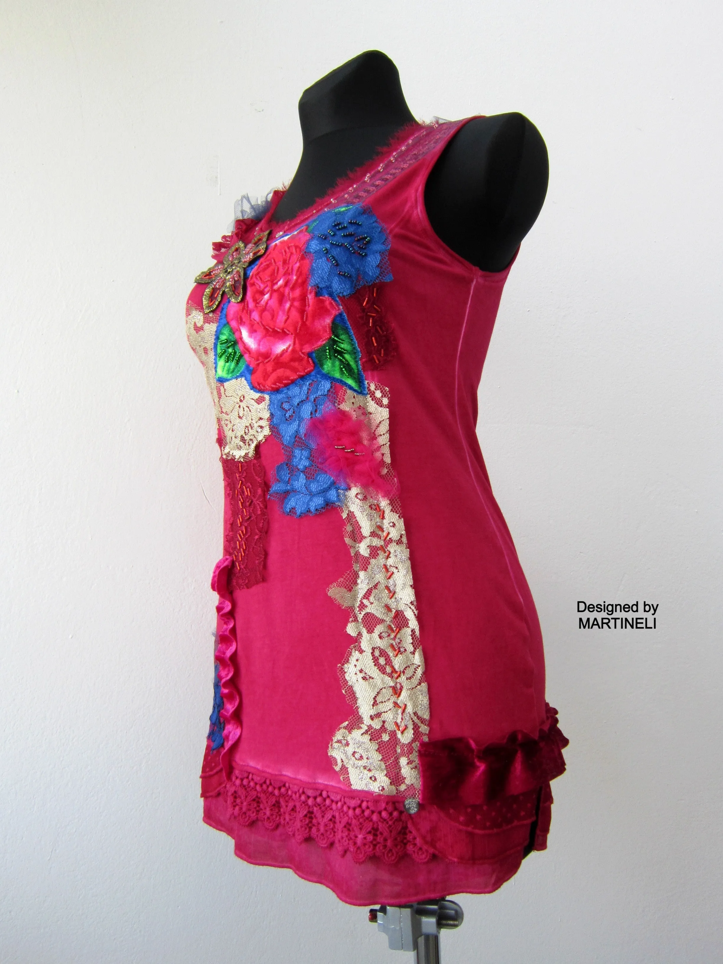 Pink Sleeveless Tank Dress,S size Short Summer Floral Dress