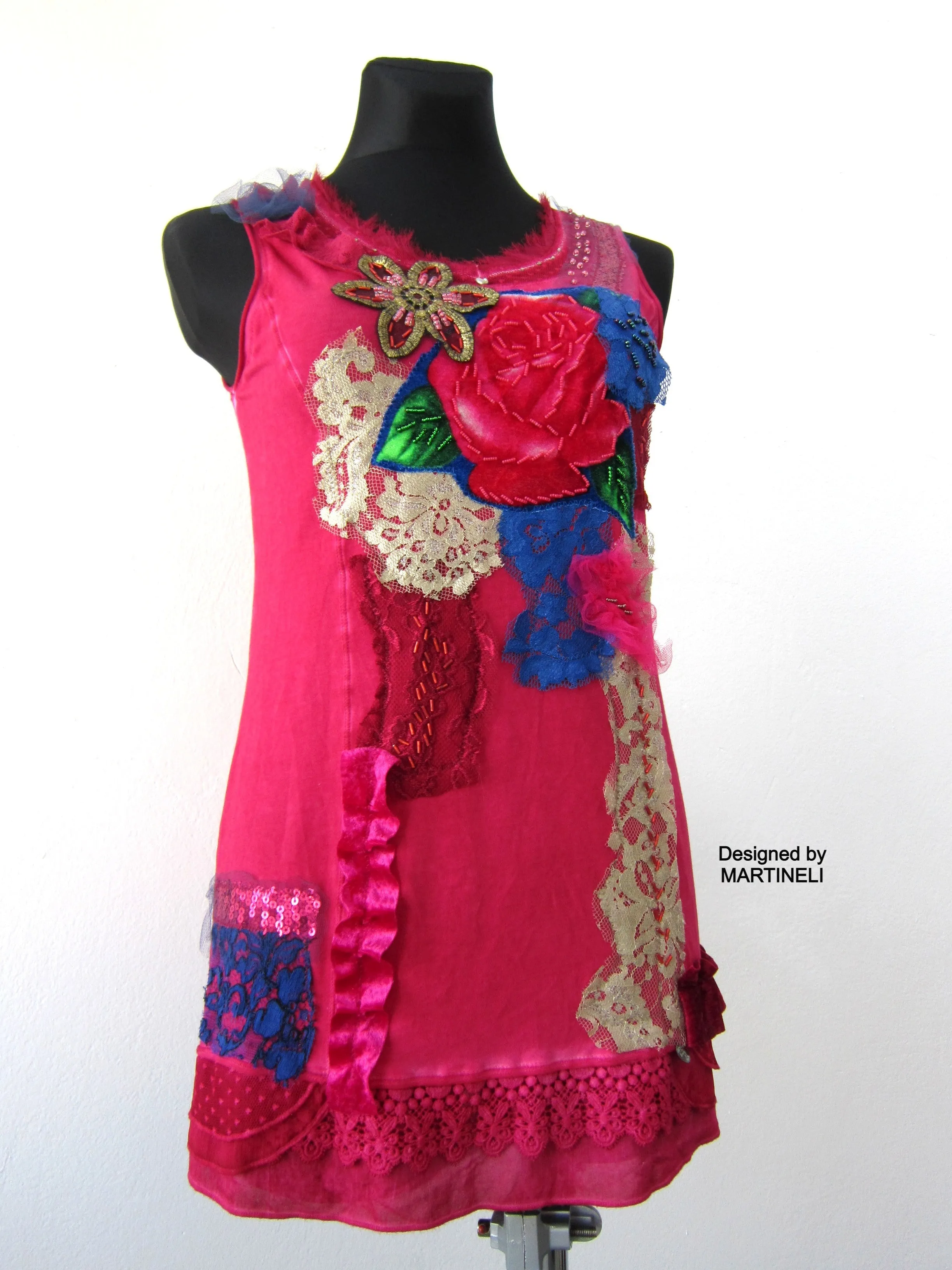 Pink Sleeveless Tank Dress,S size Short Summer Floral Dress