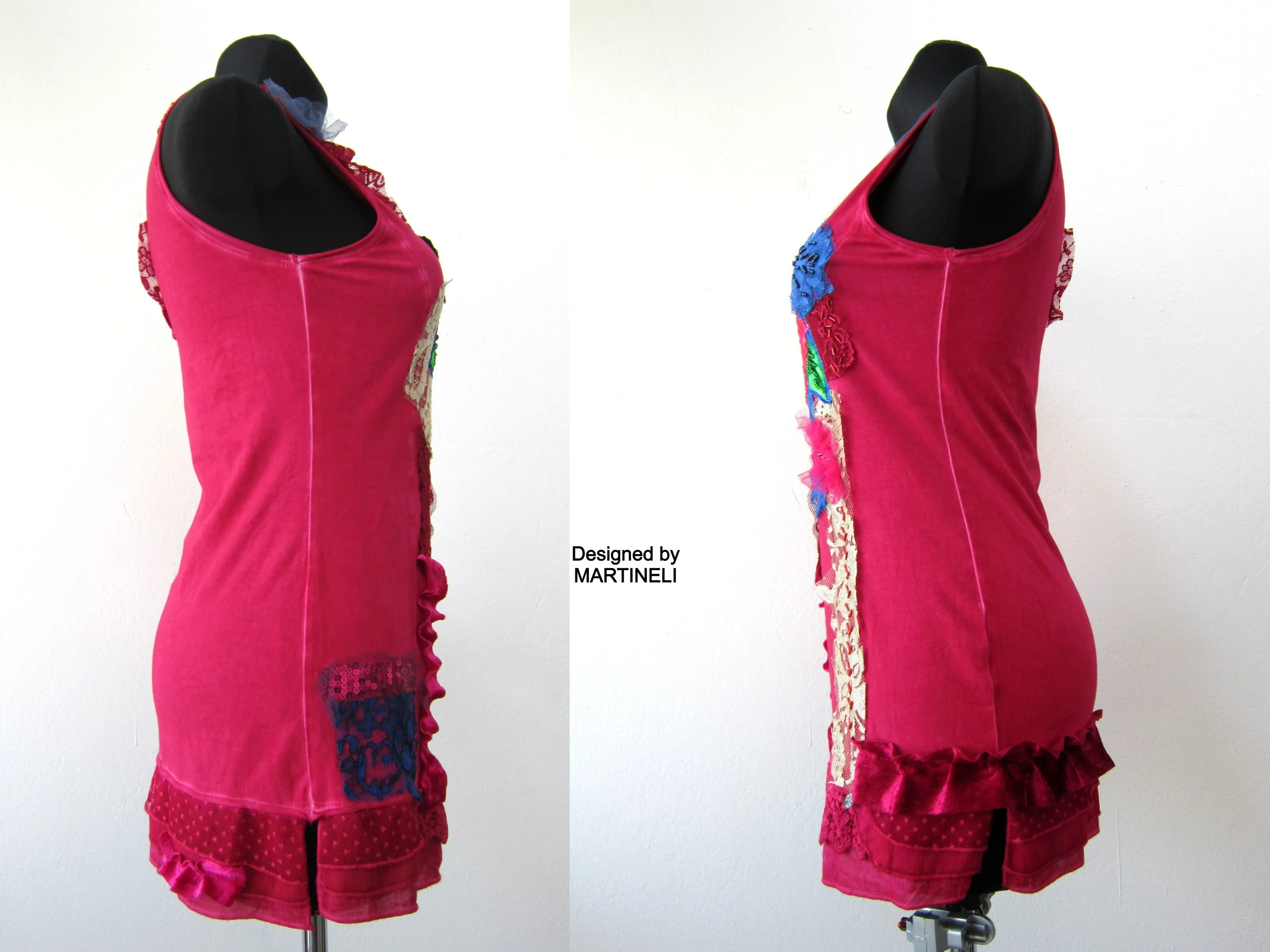 Pink Sleeveless Tank Dress,S size Short Summer Floral Dress