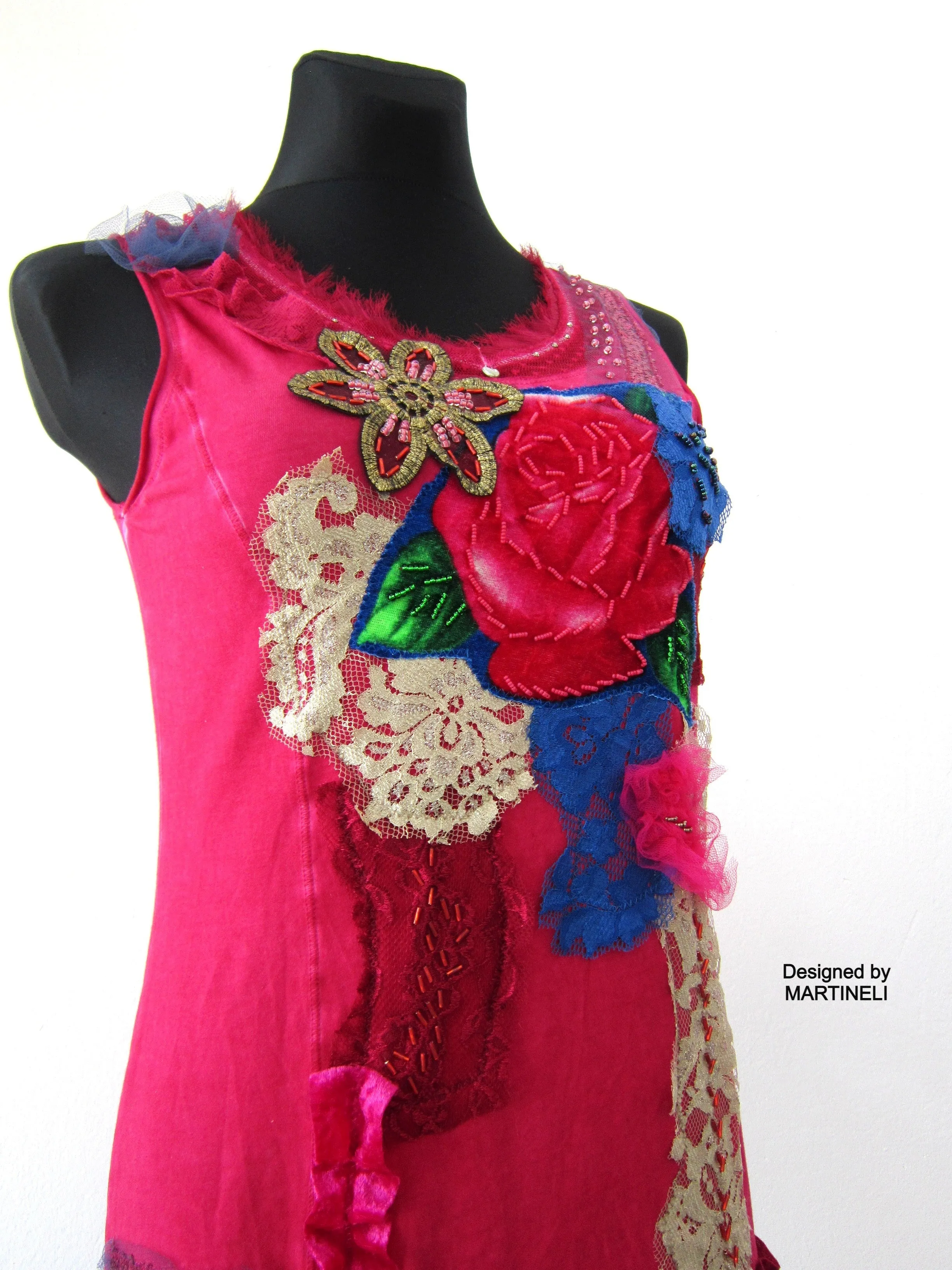 Pink Sleeveless Tank Dress,S size Short Summer Floral Dress