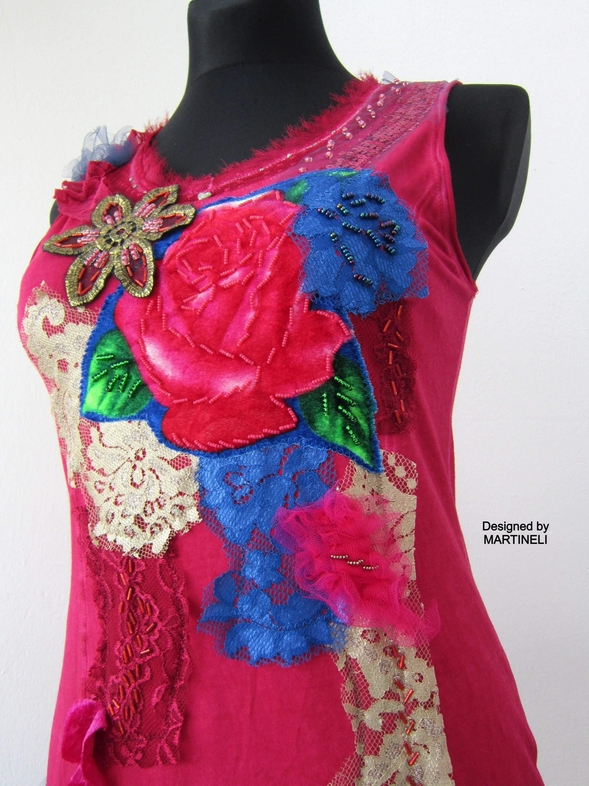 Pink Sleeveless Tank Dress,S size Short Summer Floral Dress