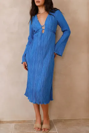 Pleated Flares Sleeve Tie-waist Dress