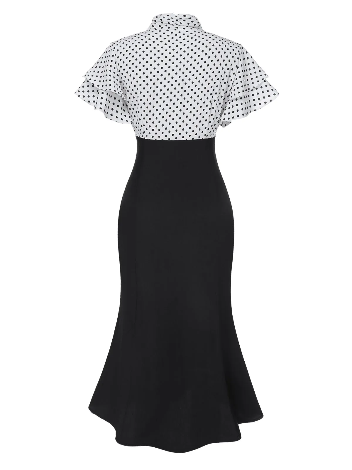 [Pre-Sale] Black 1930s Dots Tie Neck Mermaid Dress
