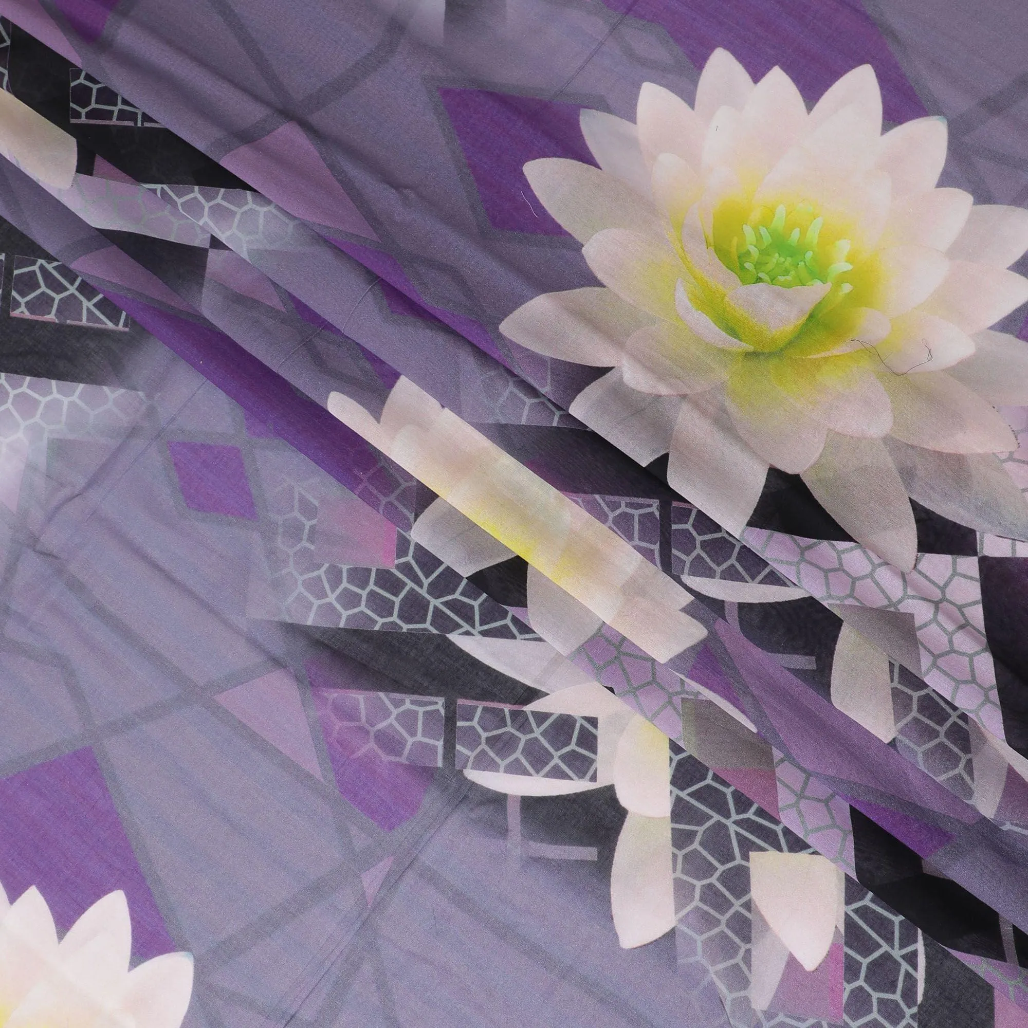 Purple Premium cotton voile thobe with multicolor print in floral design-D11608