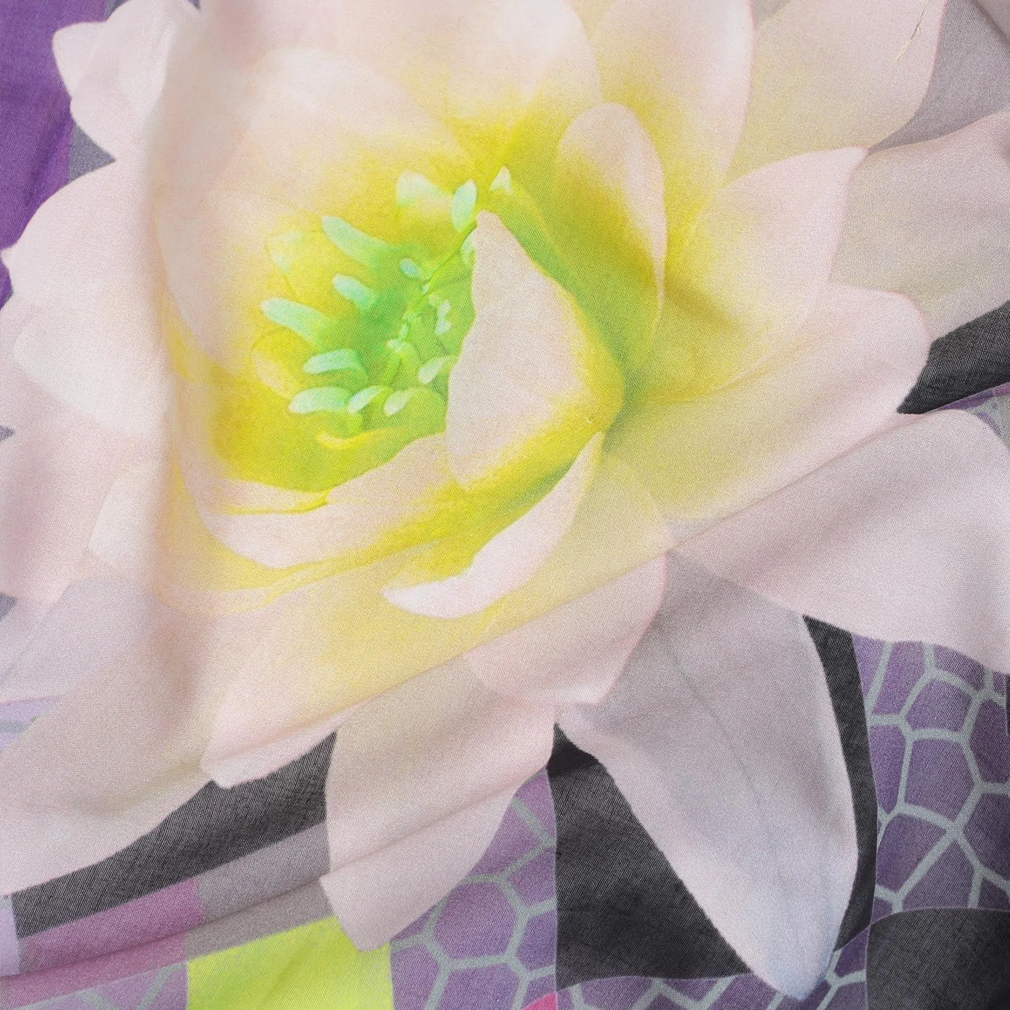 Purple Premium cotton voile thobe with multicolor print in floral design-D11608