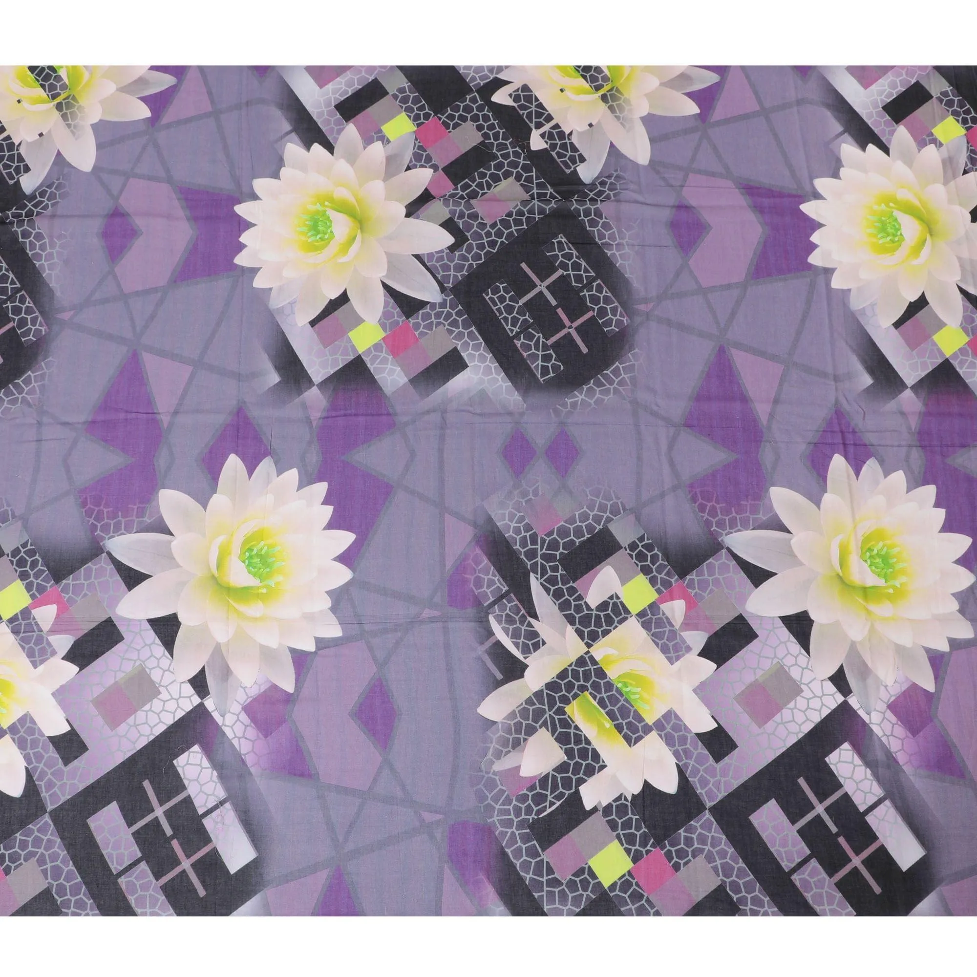 Purple Premium cotton voile thobe with multicolor print in floral design-D11608