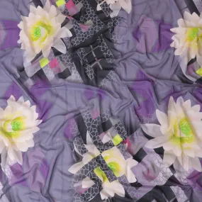 Purple Premium cotton voile thobe with multicolor print in floral design-D11608