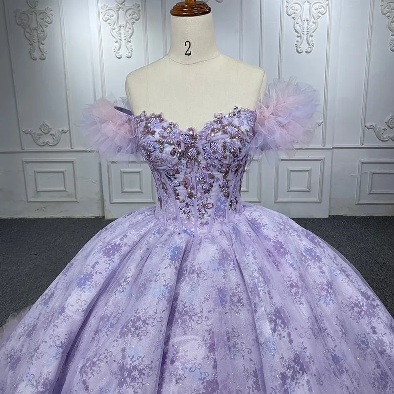 Quinceañera lace Ball Gown Purple Sequined Dress