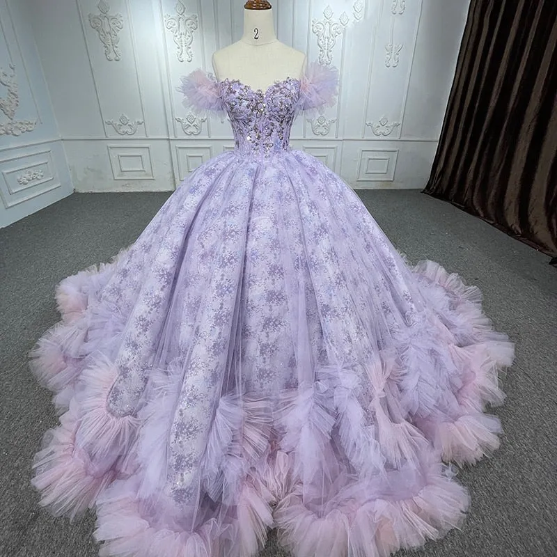Quinceañera lace Ball Gown Purple Sequined Dress