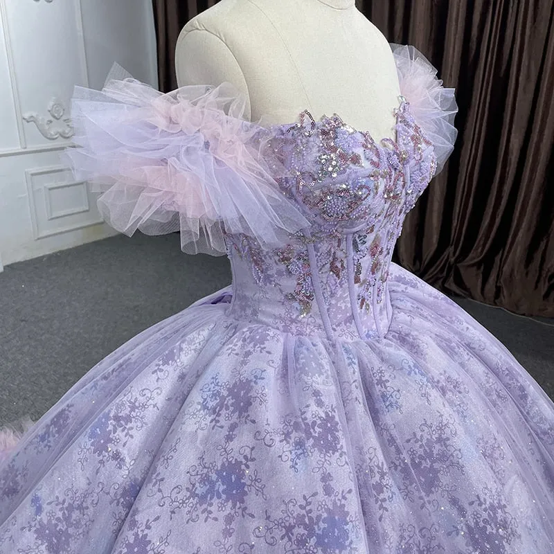 Quinceañera lace Ball Gown Purple Sequined Dress