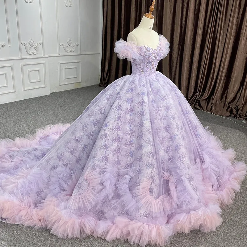 Quinceañera lace Ball Gown Purple Sequined Dress