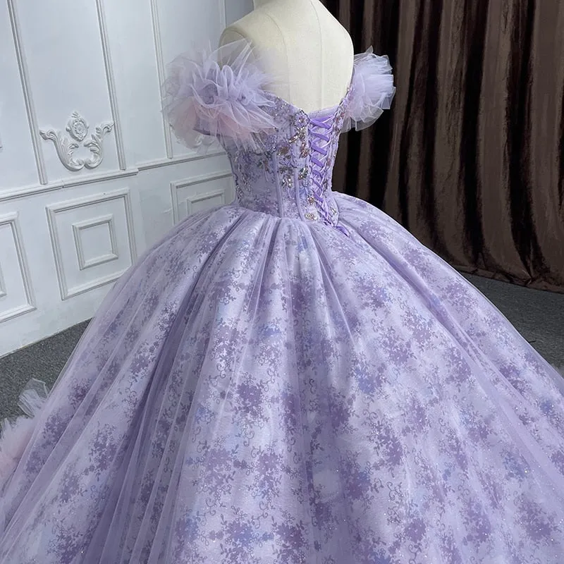 Quinceañera lace Ball Gown Purple Sequined Dress