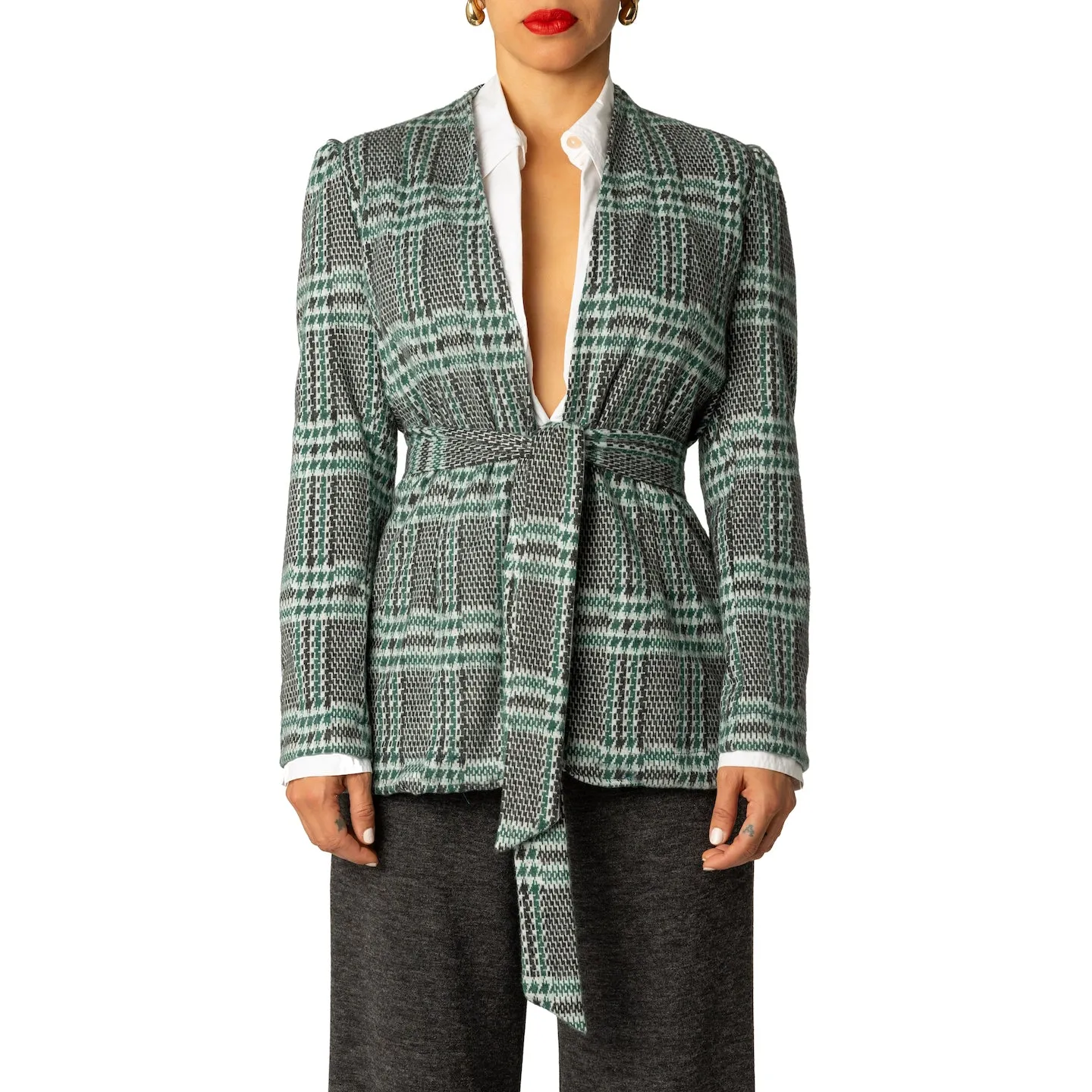 "Notre Dame" Unlined Green Brushed Plaid Blazer