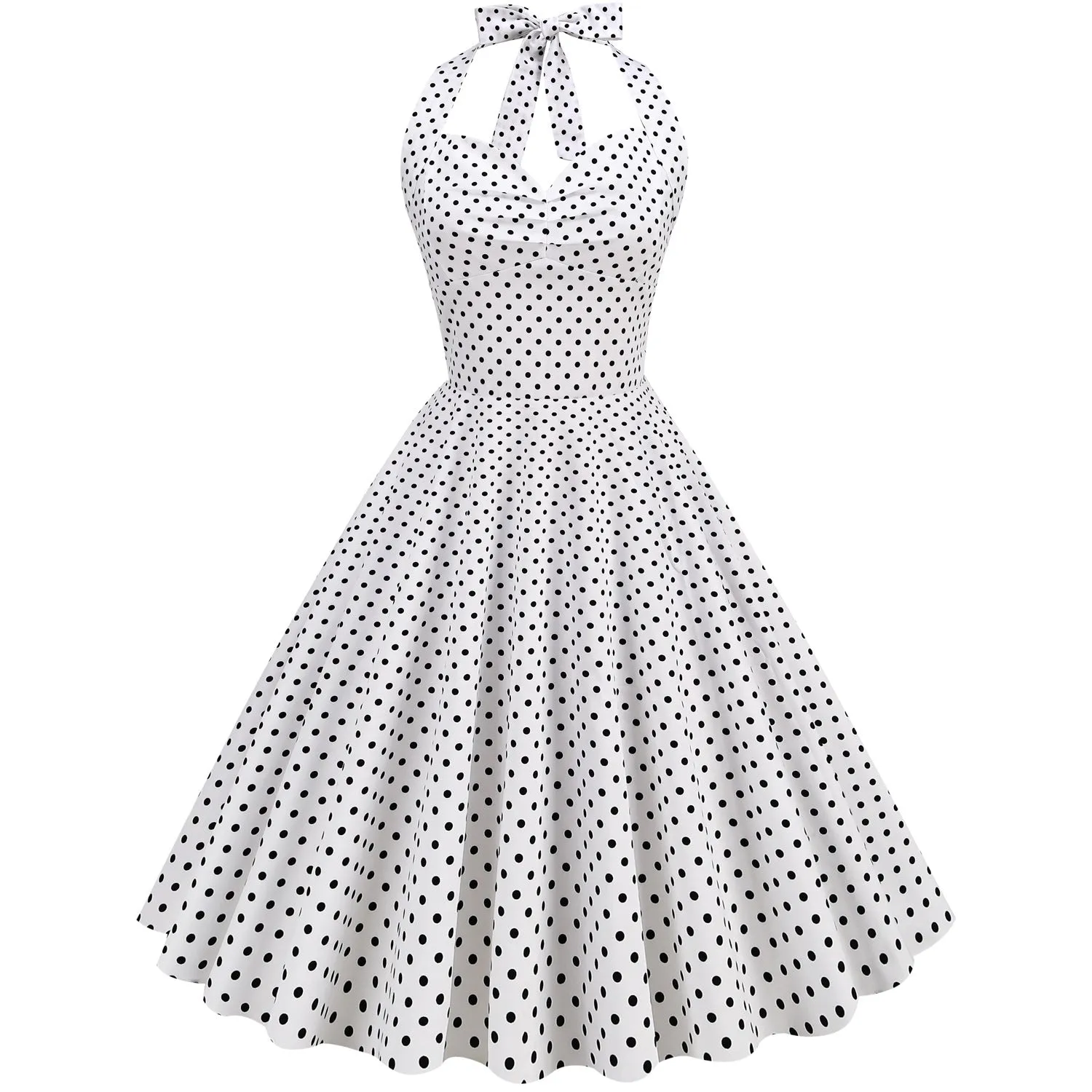 Retro Dots Halter Backless Lace-up Slim-fit Dresses