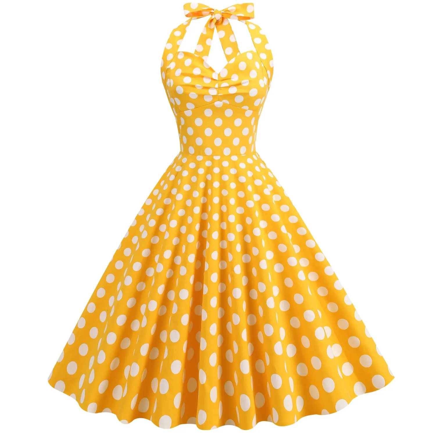 Retro Dots Halter Backless Lace-up Slim-fit Dresses