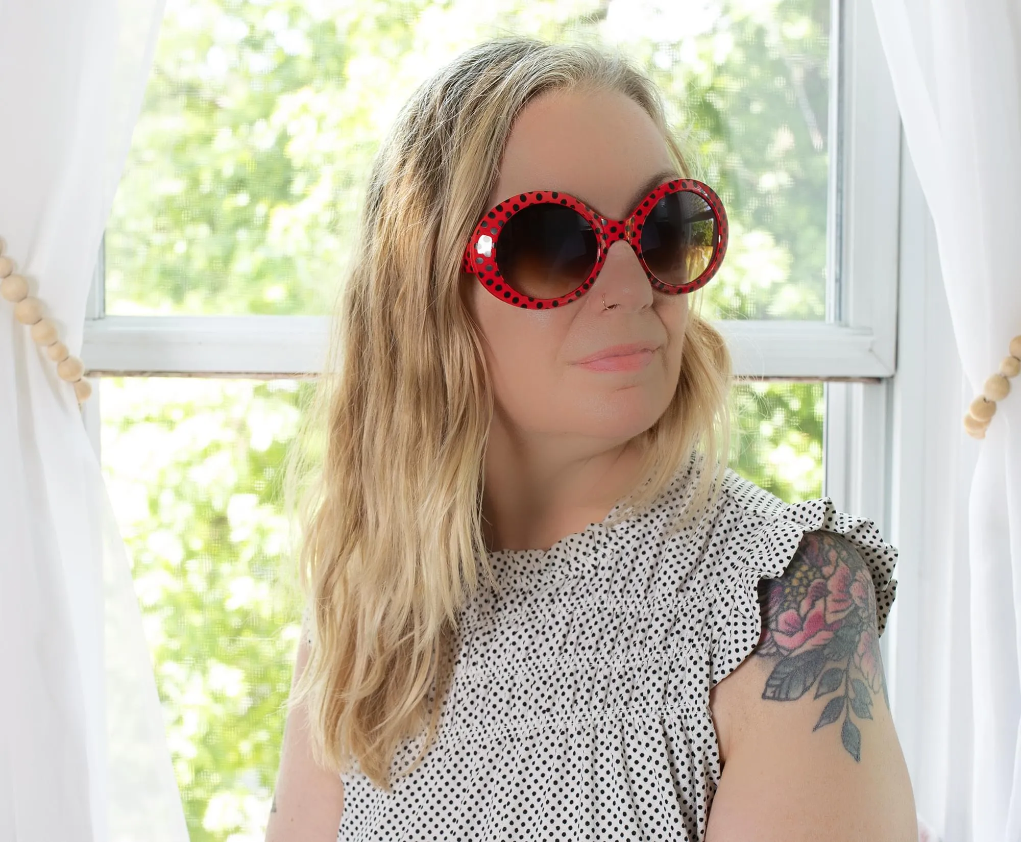 Retro Rock Red Polkadot Costume Sunglasses Adult