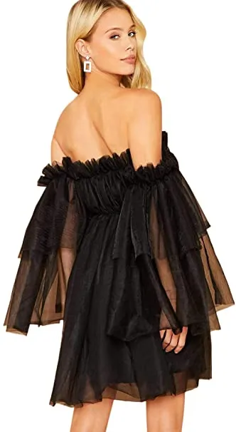Romantic Chiffon Beige Off Shoulder Tulle Dress