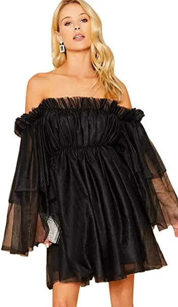 Romantic Chiffon Beige Off Shoulder Tulle Dress