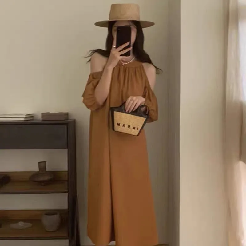 Round Neck Cold Shoulder Chiffon Midi Dress