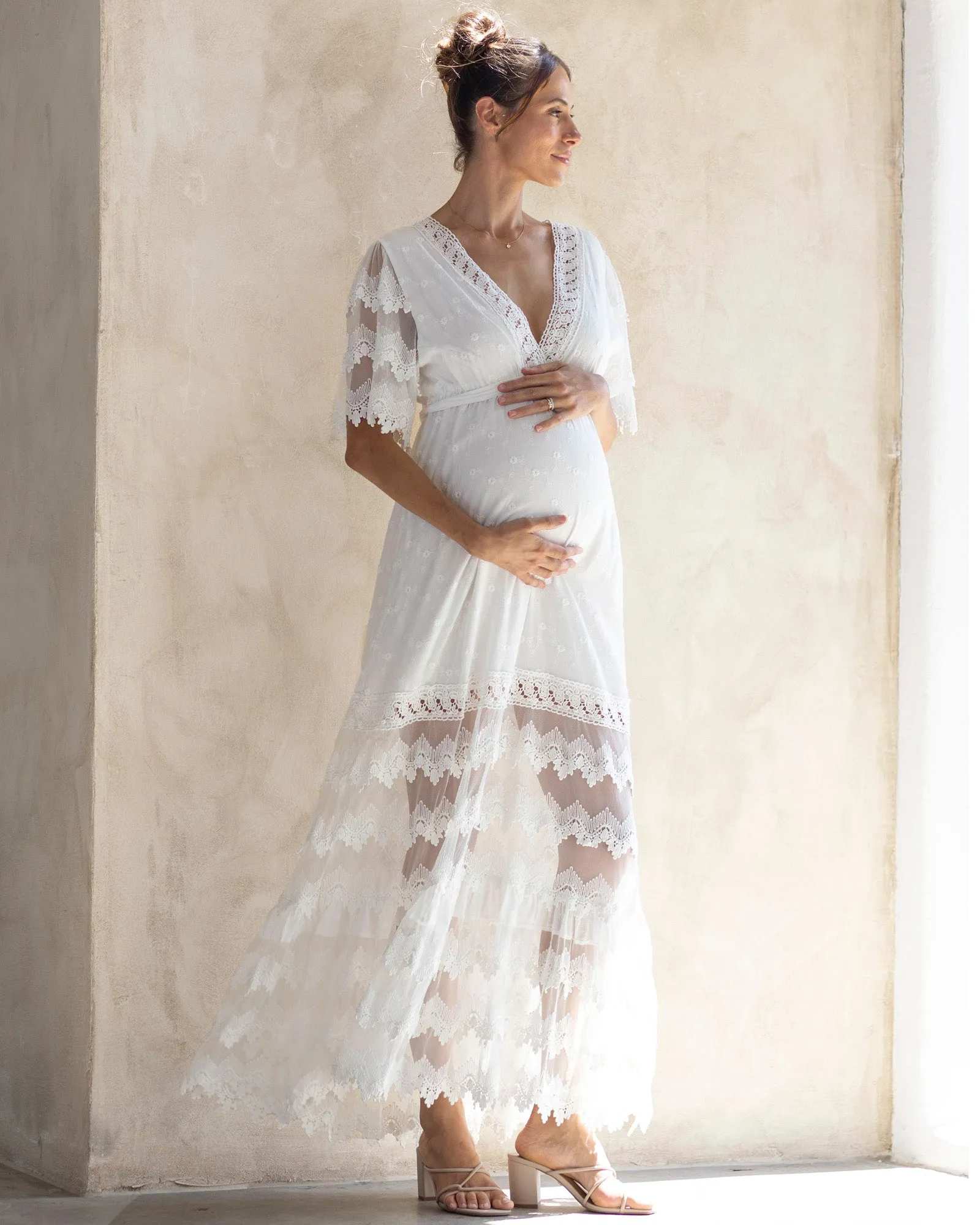 Roxy Lace Baby Shower Dress - White