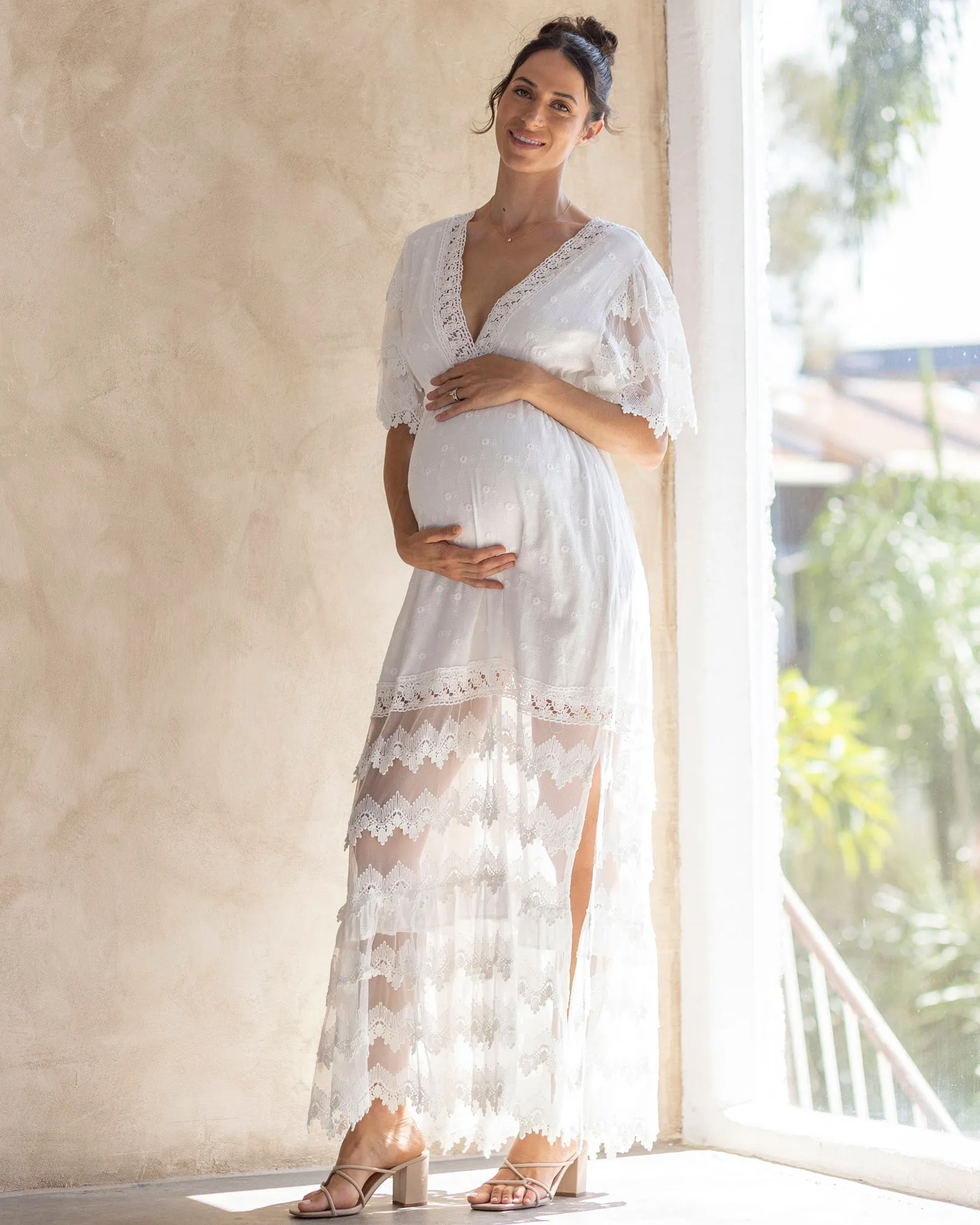 Roxy Lace Baby Shower Dress - White