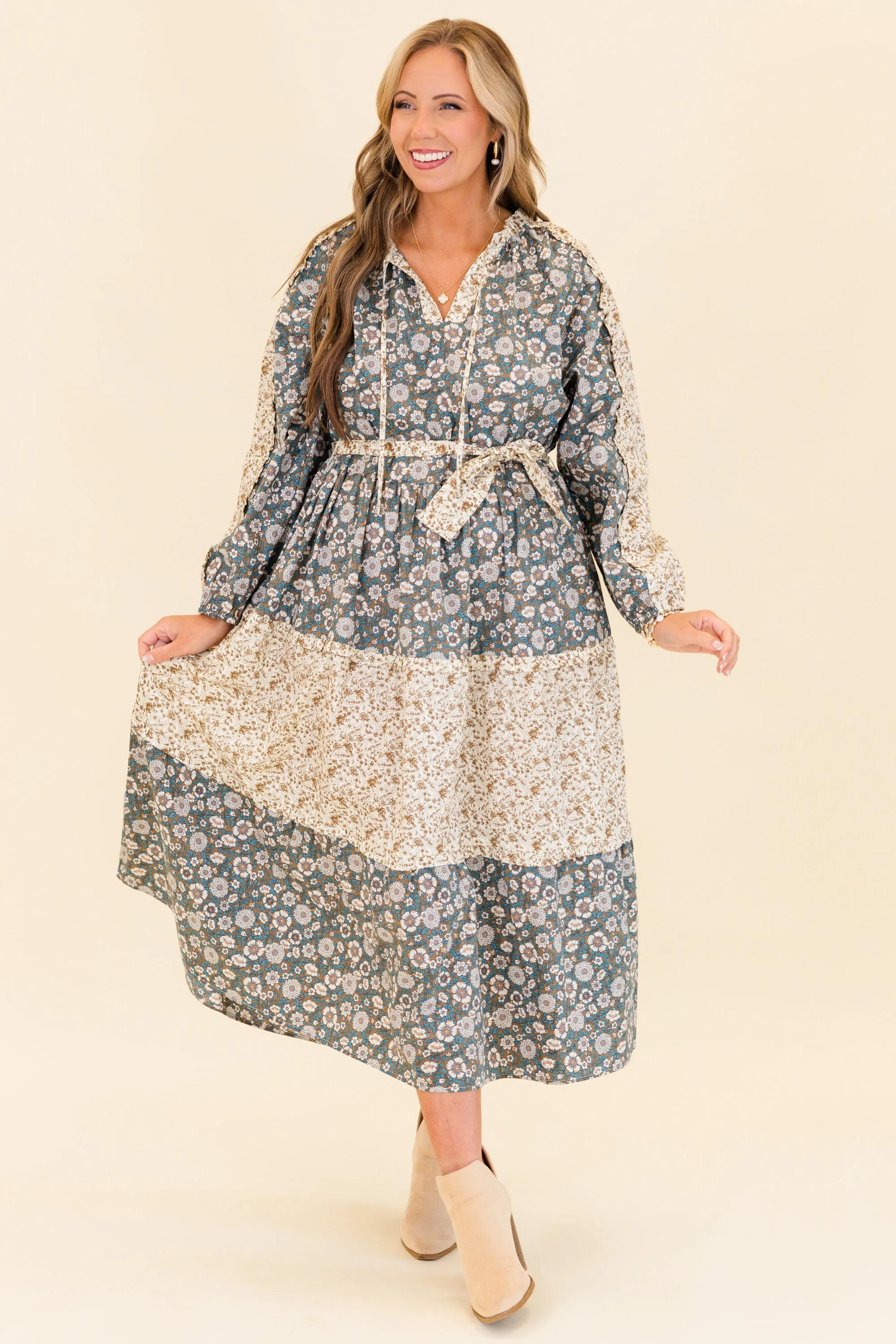 Runway With Me Maxi Dress, Olive Multi