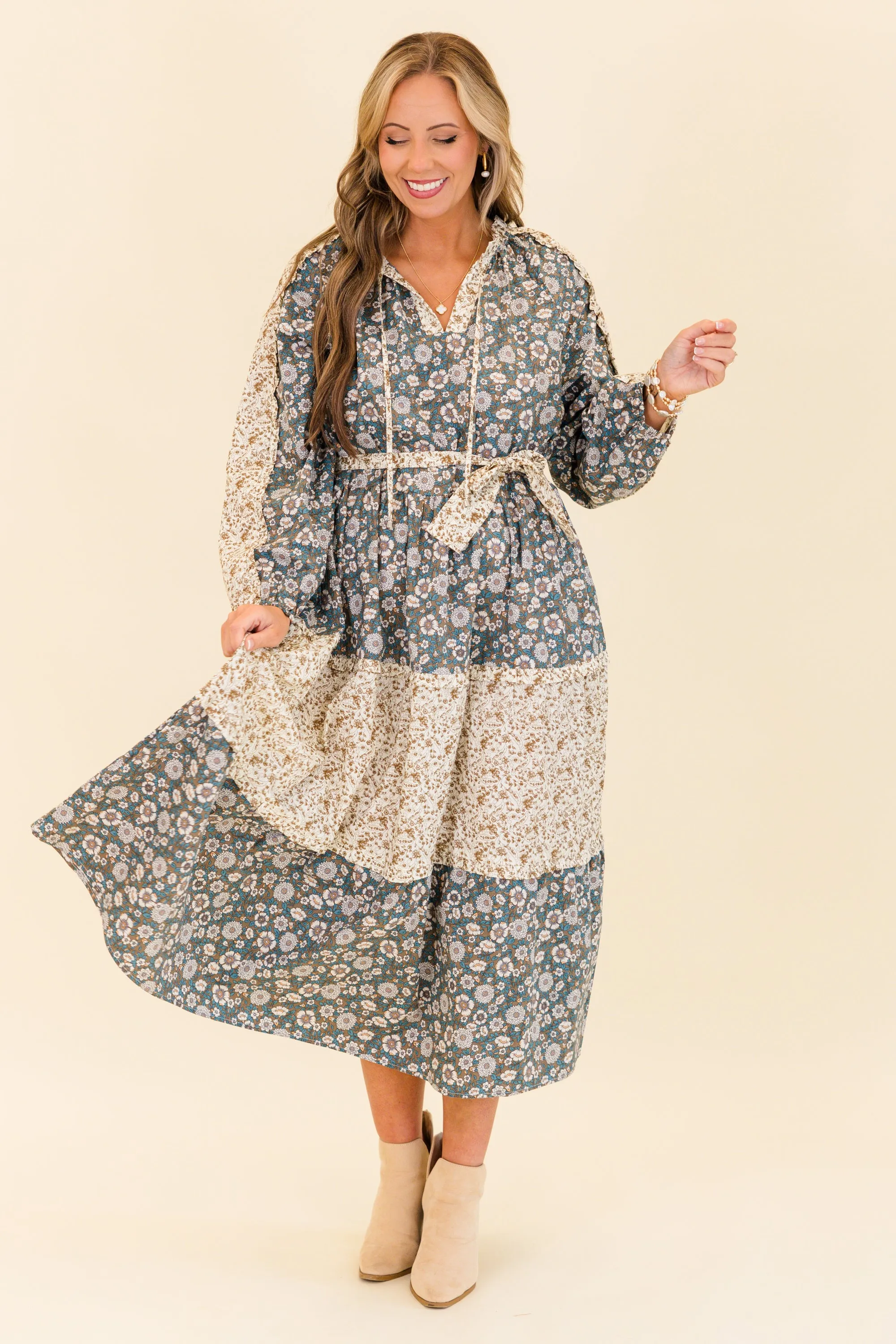 Runway With Me Maxi Dress, Olive Multi