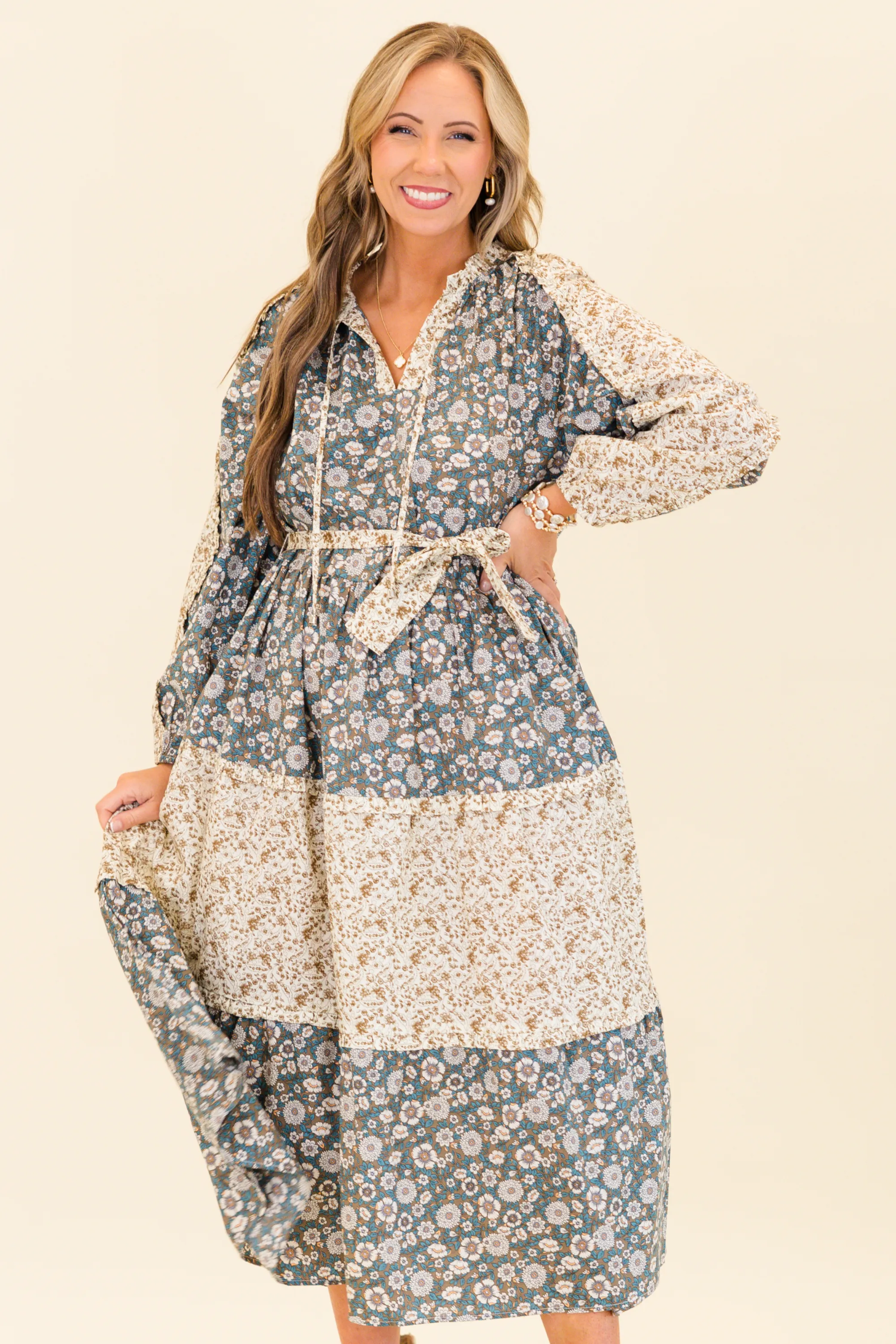 Runway With Me Maxi Dress, Olive Multi