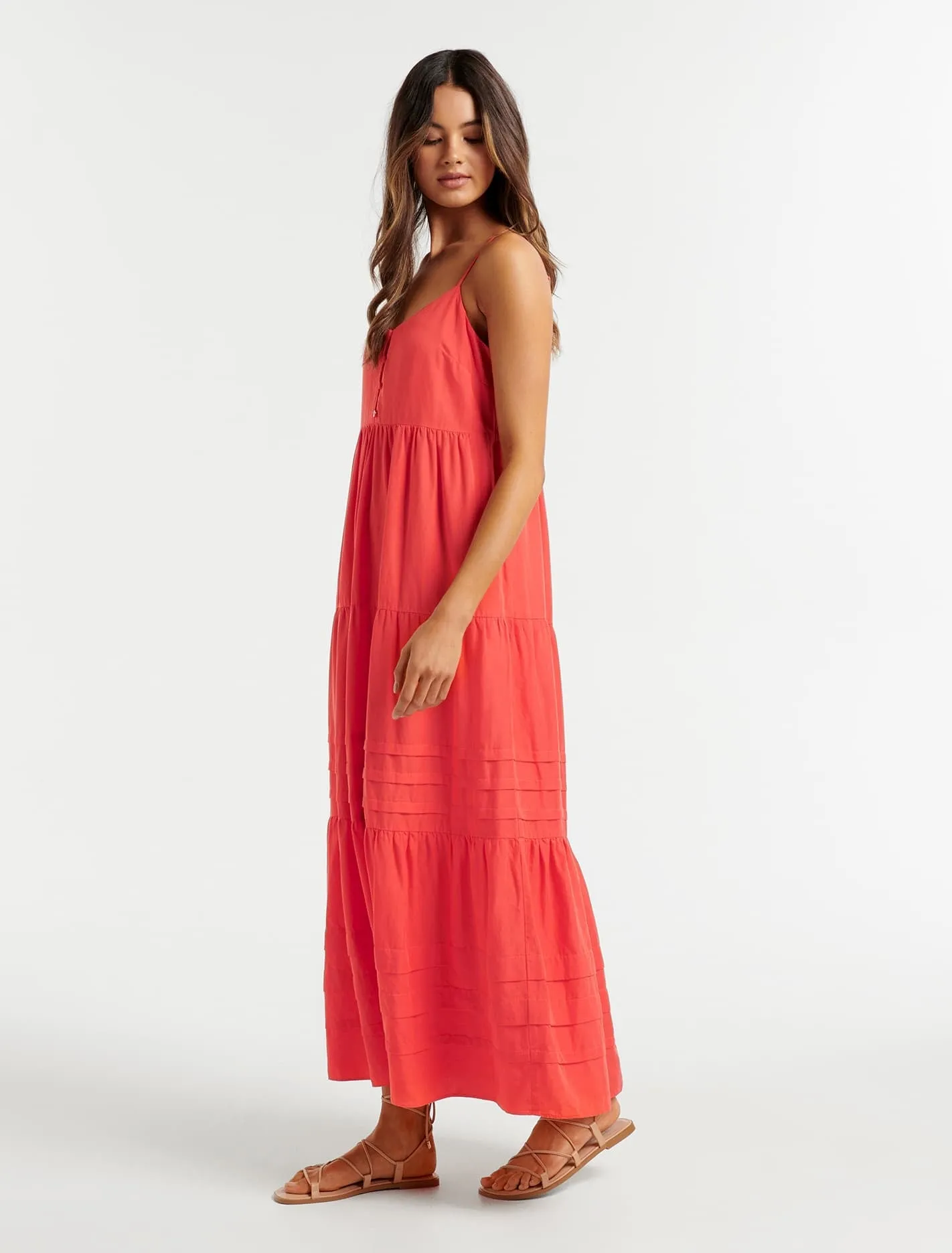 Savannah Pintuck Tiered Midi Dress