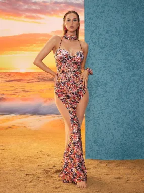 Seiji Spaghetti Sequin Mesh Maxi Dress