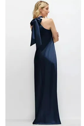 Self Tie Bow Back Satin Maxi Dress in Midnight Navy