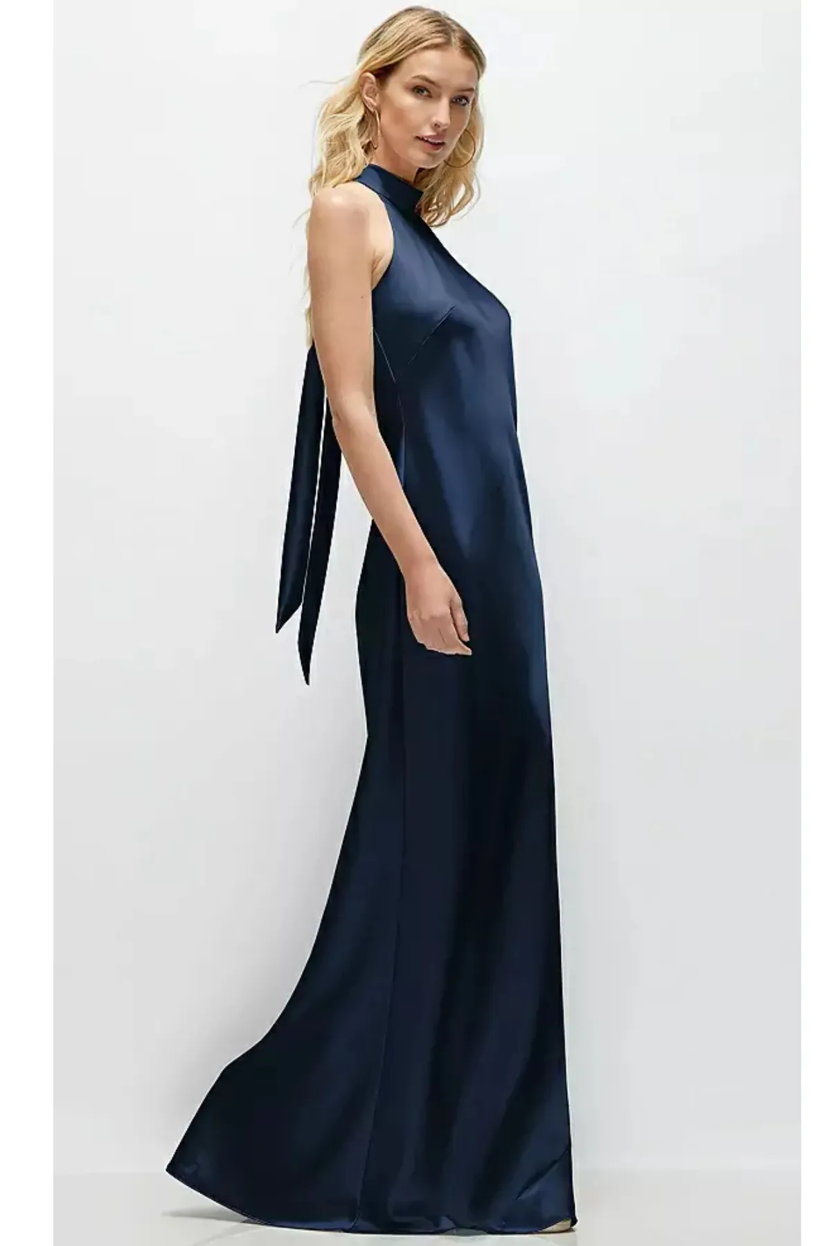 Self Tie Bow Back Satin Maxi Dress in Midnight Navy