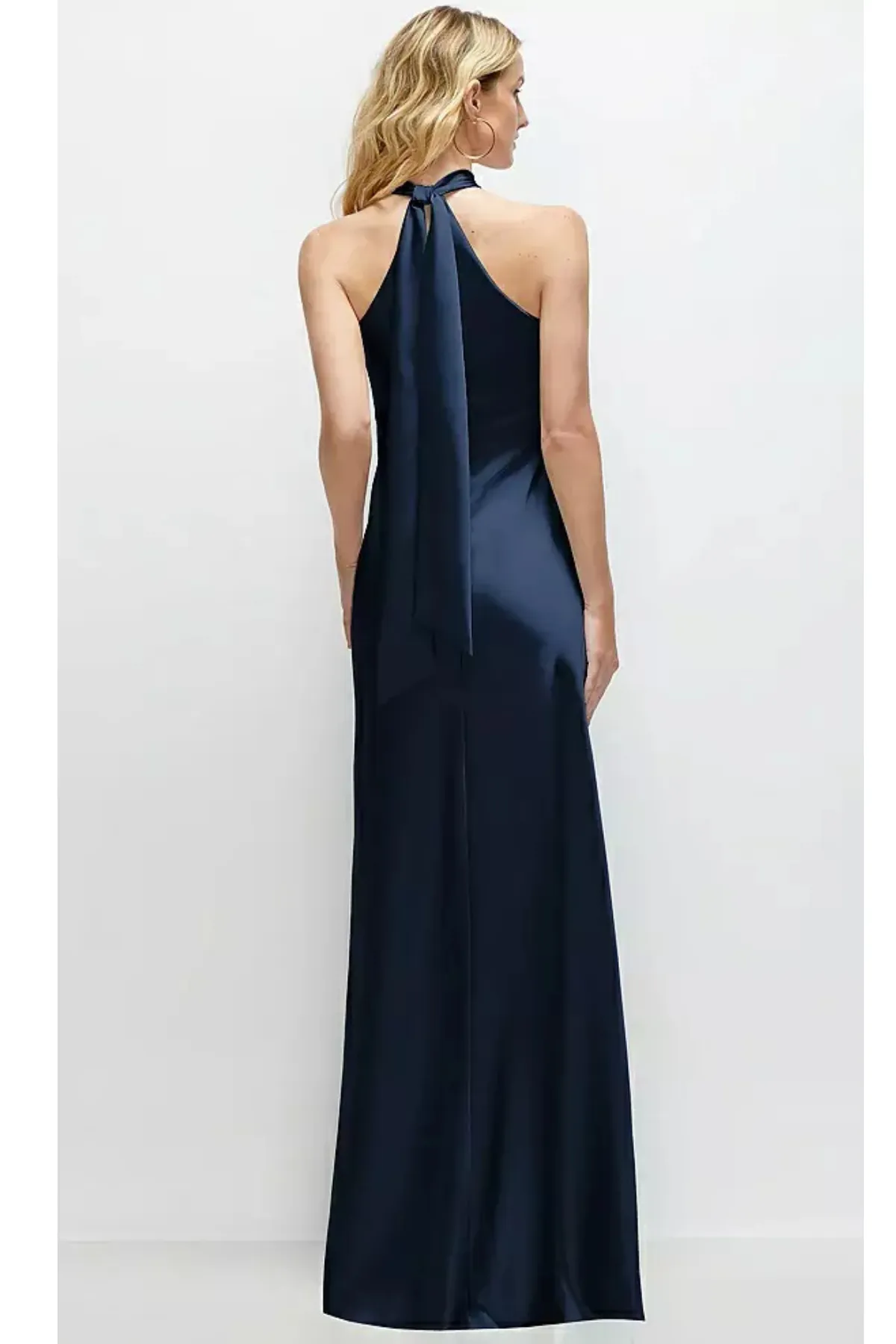 Self Tie Bow Back Satin Maxi Dress in Midnight Navy