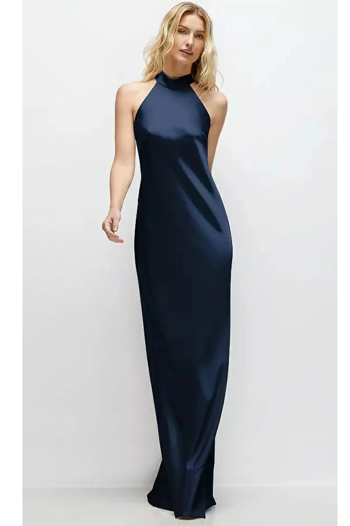 Self Tie Bow Back Satin Maxi Dress in Midnight Navy