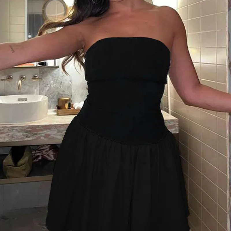 Sexy A-Line Dress Summer Strapless Women Slim Fit Off Shoulder Fashion White Patchwork Casual Party Mini Dress