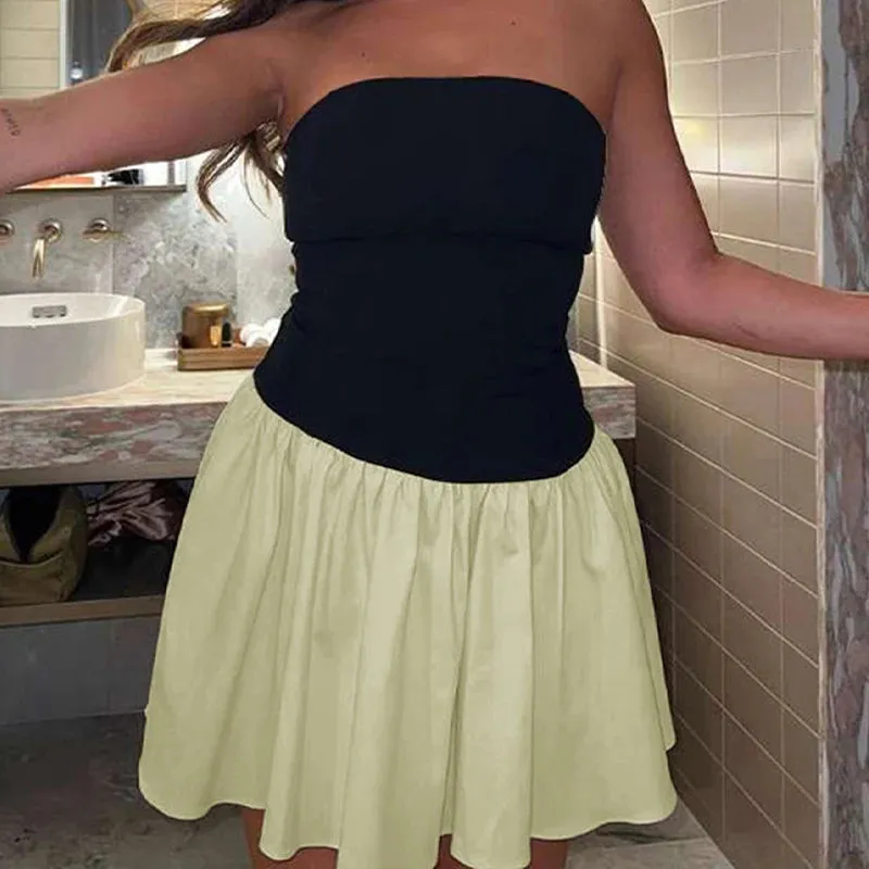 Sexy A-Line Dress Summer Strapless Women Slim Fit Off Shoulder Fashion White Patchwork Casual Party Mini Dress