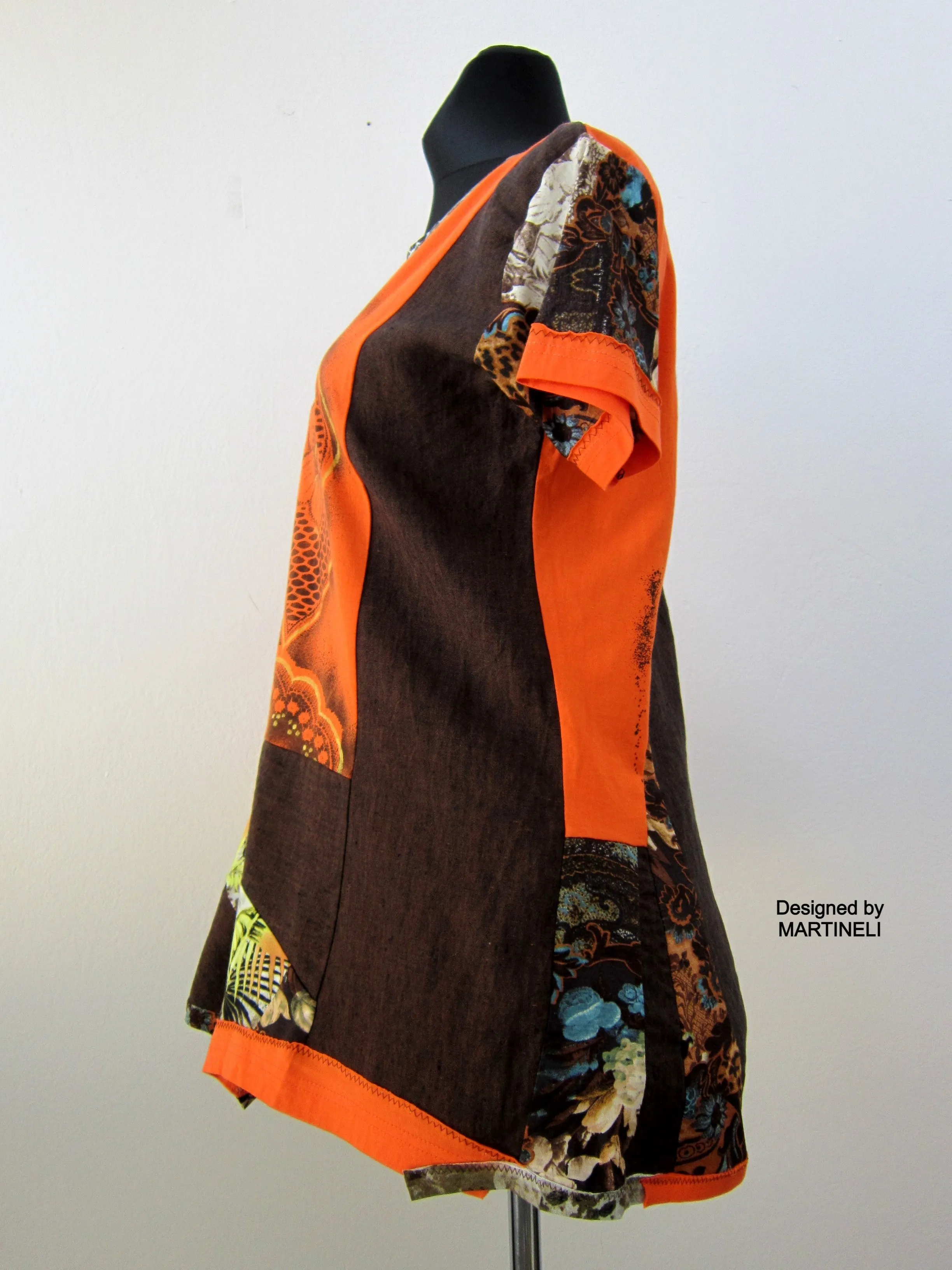 Short Orange Dress,M/L Summer Linen Tunic Top for Women