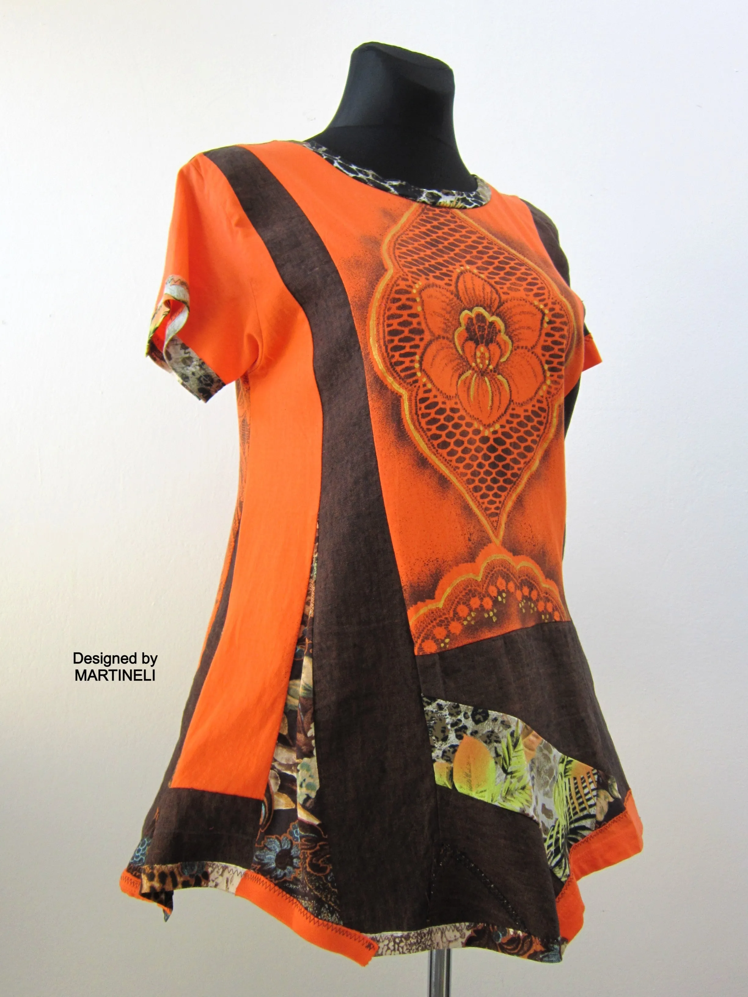 Short Orange Dress,M/L Summer Linen Tunic Top for Women