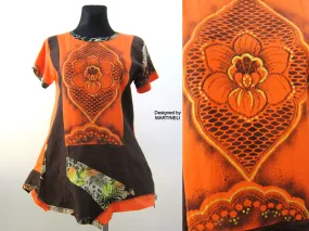 Short Orange Dress,M/L Summer Linen Tunic Top for Women