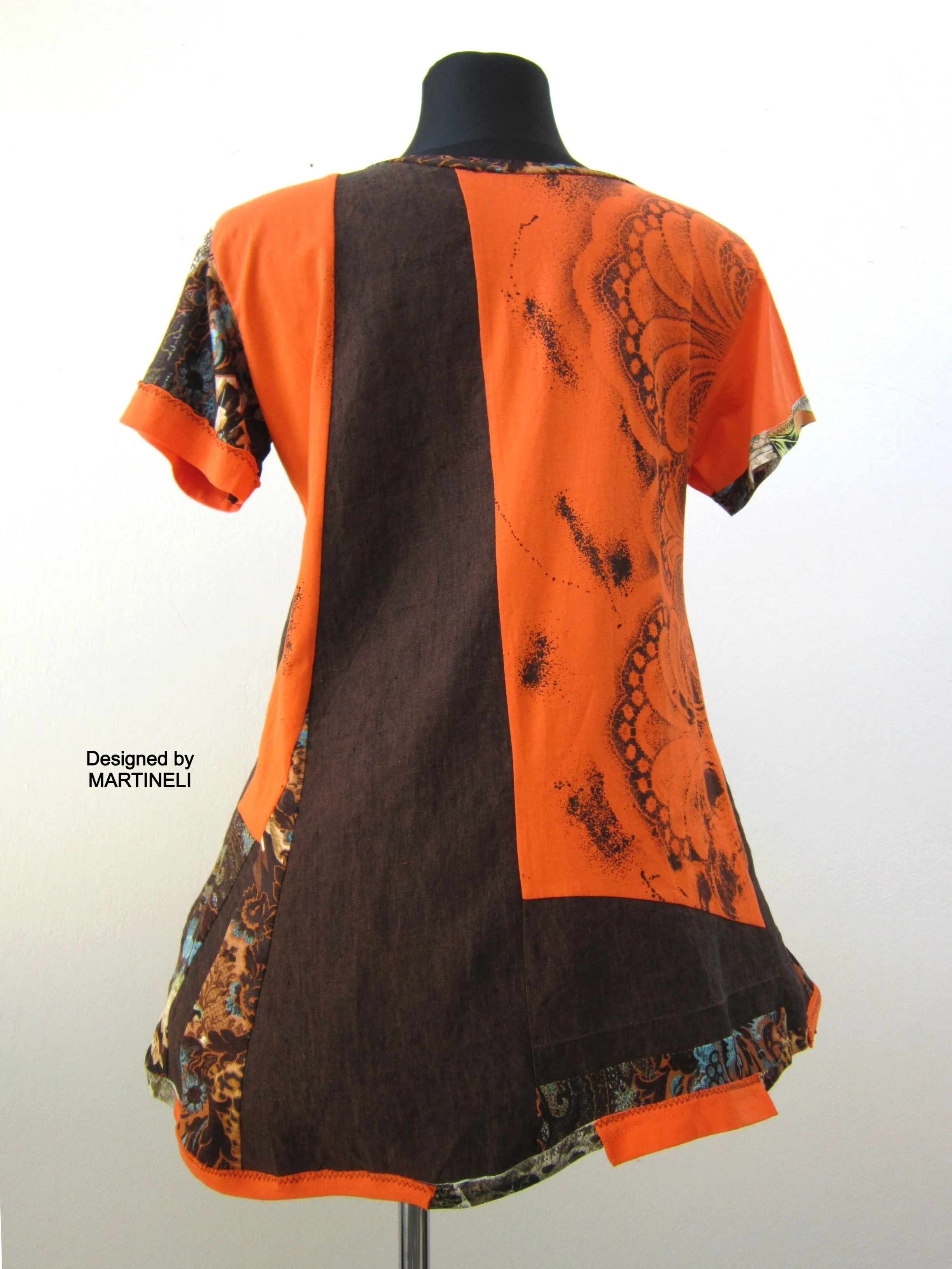 Short Orange Dress,M/L Summer Linen Tunic Top for Women
