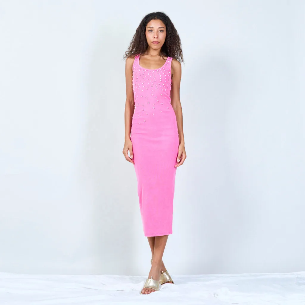 Sleek sleeveless bodycon dress with embellishments wholesale